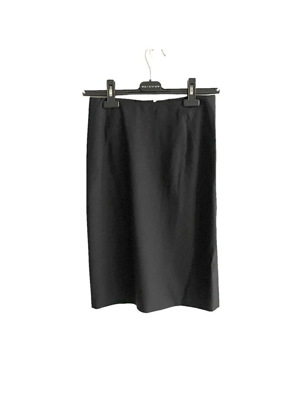 THEORY Black Wool Stretch Knee Length Midi Pencil Skirt 00